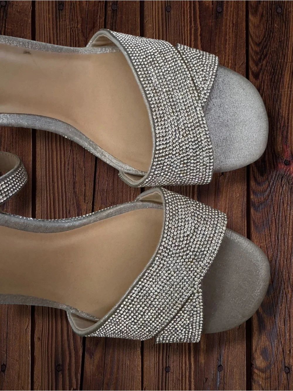 Steve Madden Crystal-Embellished Silver Platform Sandals, 11